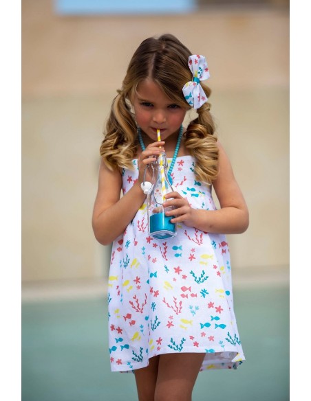 VESTIDO CON PUNTILLAS  PECES. KIDS CHOCOLATE.VERANO 22.