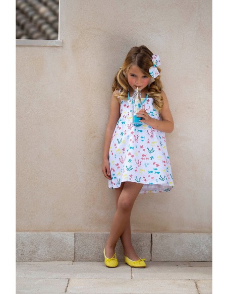 VESTIDO CON PUNTILLAS  PECES. KIDS CHOCOLATE.VERANO 22.