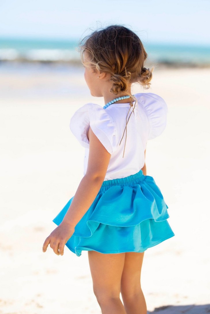 FALDA JOGGING TURQUESA, C. PECES. KIDS CHOCOLATE.VERANO 22.