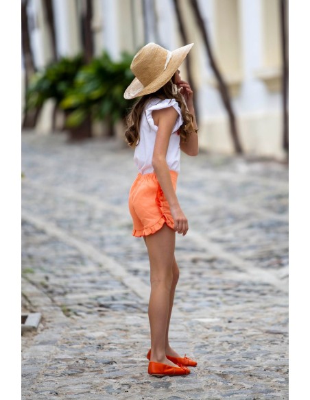 SHORT CORAL VOLANTES, TECKEL. KIDS CHOCOLATE.VERANO 22.