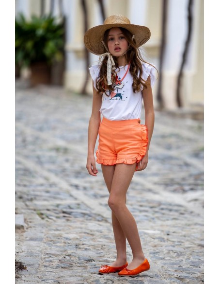 SHORT CORAL VOLANTES, TECKEL. KIDS CHOCOLATE.VERANO 22.