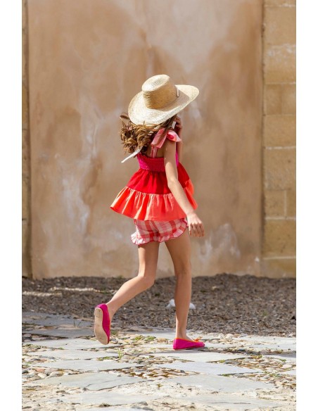 SHORT CUADROS VOLANTES. KIDS CHOCOLATE.VERANO 22.