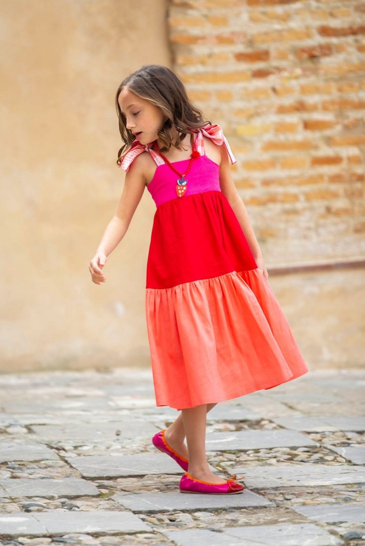 VESTIDO TRICOLOR MIDI. KIDS CHOCOLATE.VERANO 22.
