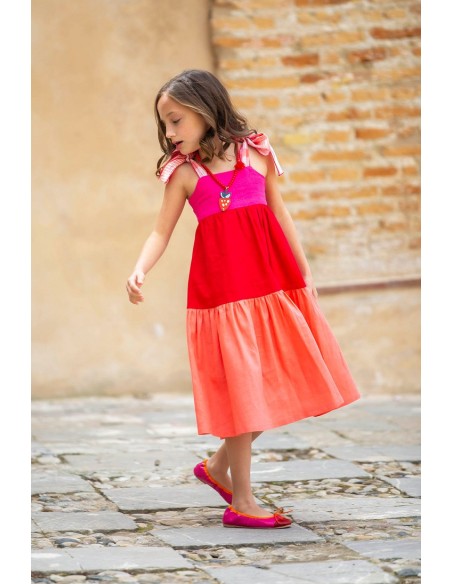 VESTIDO TRICOLOR MIDI. KIDS CHOCOLATE.VERANO 22.