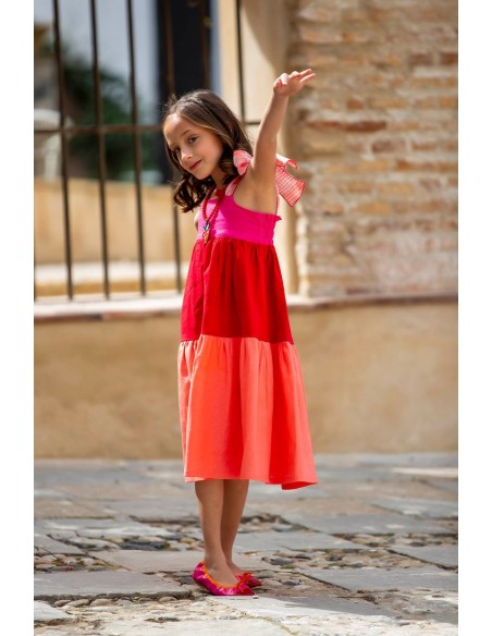 VESTIDO TRICOLOR MIDI. KIDS CHOCOLATE.VERANO 22.
