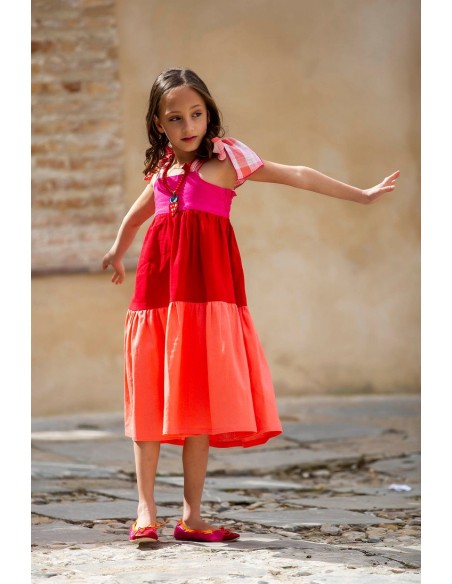 VESTIDO TRICOLOR MIDI. KIDS CHOCOLATE.VERANO 22.