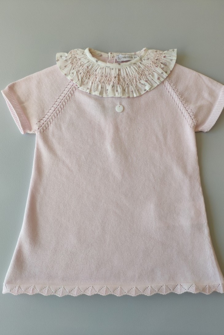 VESTIDO BEBÉ NIÑA DE PUNTO COLOR ROSA BEBÉ DE WEDOBLE.