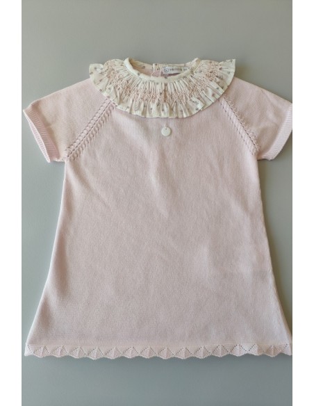VESTIDO BEBÉ NIÑA DE PUNTO COLOR ROSA BEBÉ DE WEDOBLE.