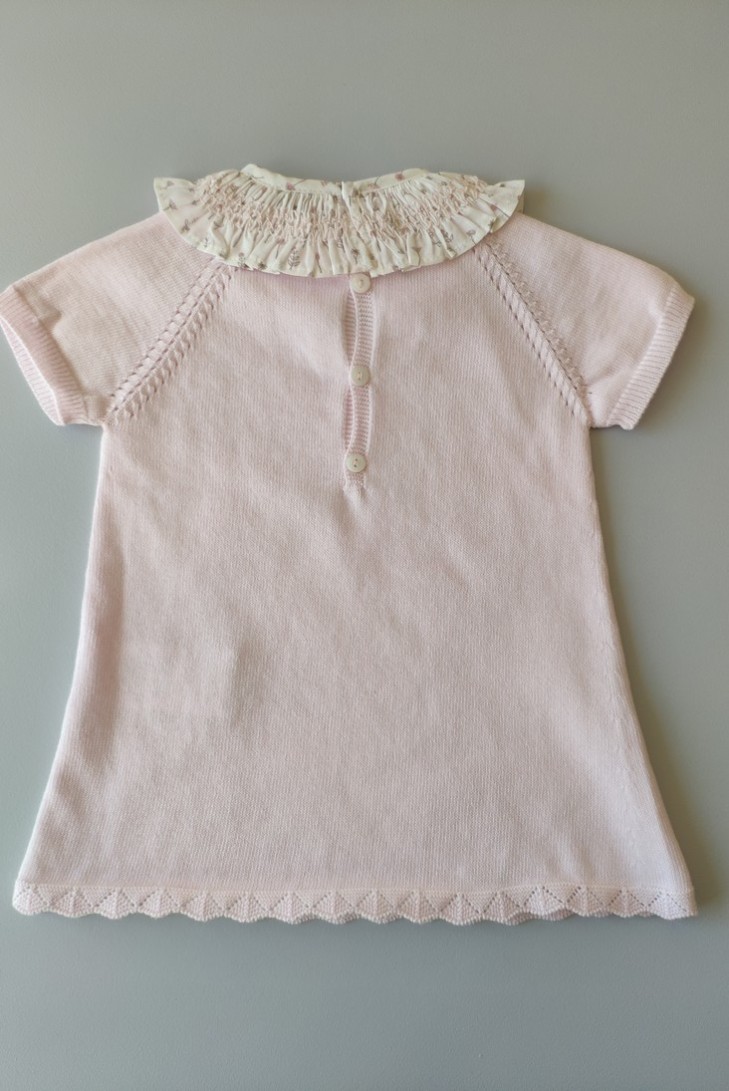 VESTIDO BEBÉ NIÑA DE PUNTO COLOR ROSA BEBÉ DE WEDOBLE.