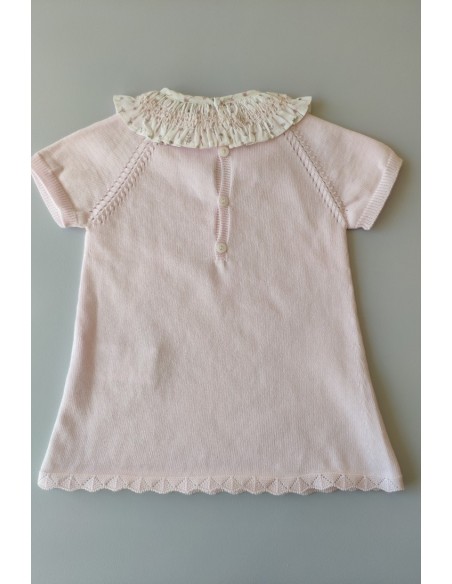 VESTIDO BEBÉ NIÑA DE PUNTO COLOR ROSA BEBÉ DE WEDOBLE.
