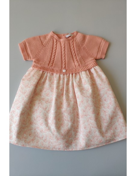 VESTIDO BEBÉ NIÑA ESTAMPADA COLOR SALMÓN OSCURO DE WEDOBLE.