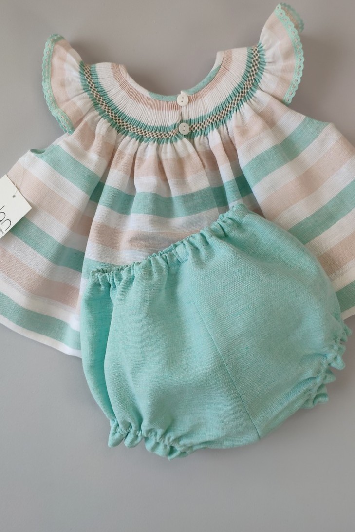 JESUSITO PUNTO SMOCK ROMA, ROSA/VERDE AGUA. VERANO 22.
