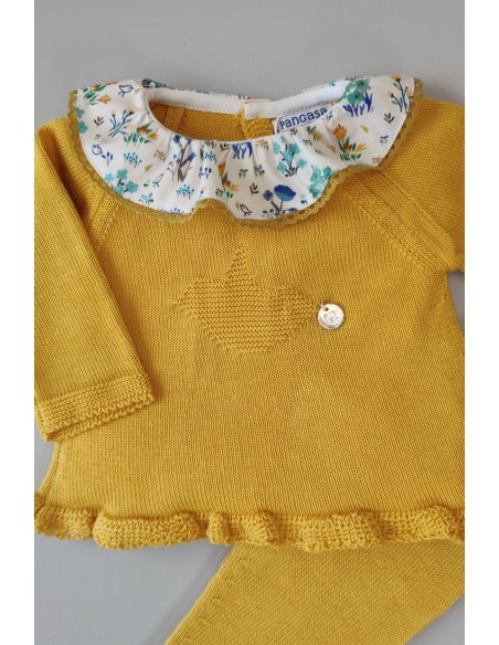 CONJUNTO PRIMERA PUESTA NIÑA "SPRING LOVER" DE PANGASA BABY, MOSTAZA. VERANO 22.