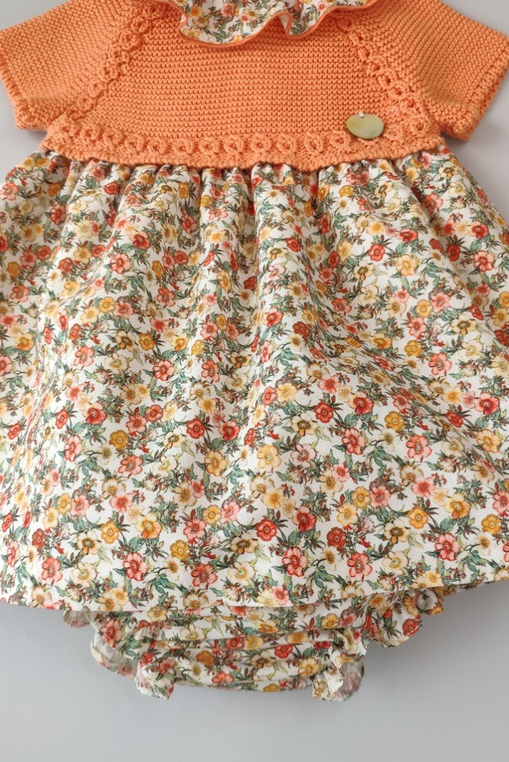 VESTIDO CON BRAGUITA "PARIS" DE PANGASA BABY, NARANJA. VERANO 22.