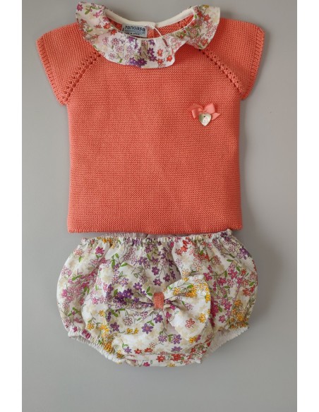 CONJUNTO NIÑA "SWEET OLIVE" DE PANGASA BABY, CORAL. VERANO 22.