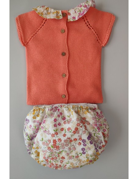CONJUNTO NIÑA "SWEET OLIVE" DE PANGASA BABY, CORAL. VERANO 22.