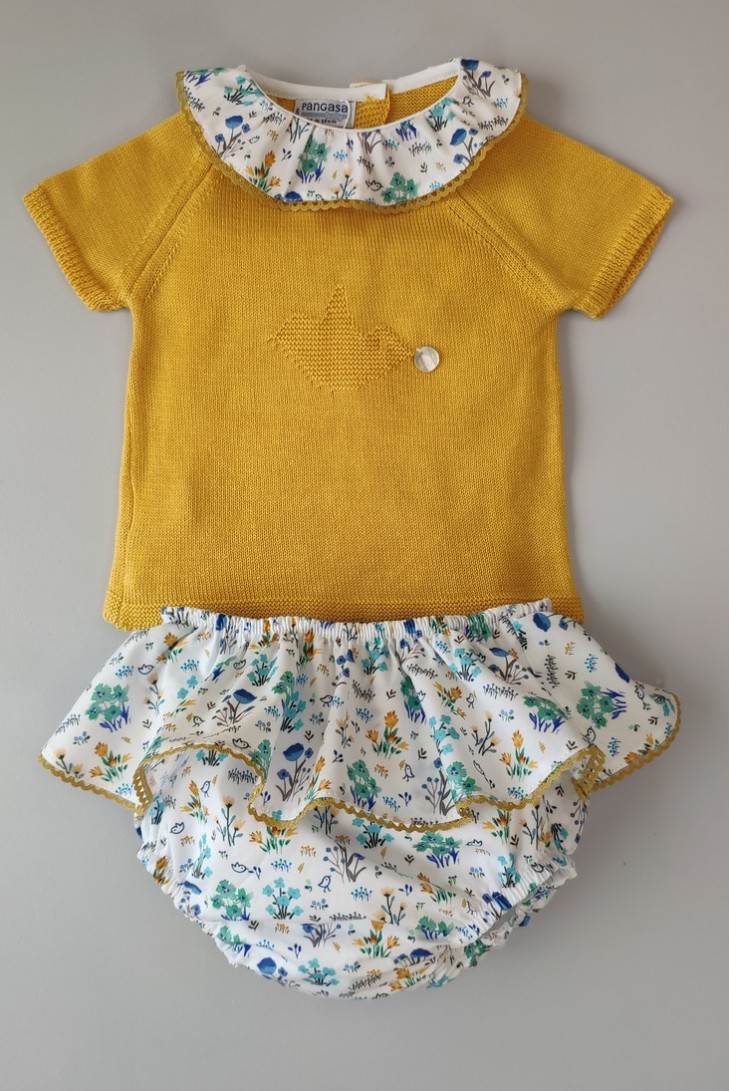 CONJUNTO NIÑA "SPRING LOVER" DE PANGASA BABY, MOSTAZA. VERANO 22.