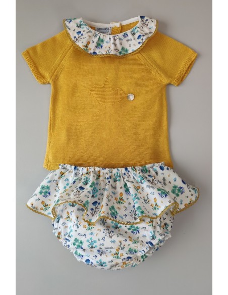 CONJUNTO NIÑA "SPRING LOVER" DE PANGASA BABY, MOSTAZA. VERANO 22.