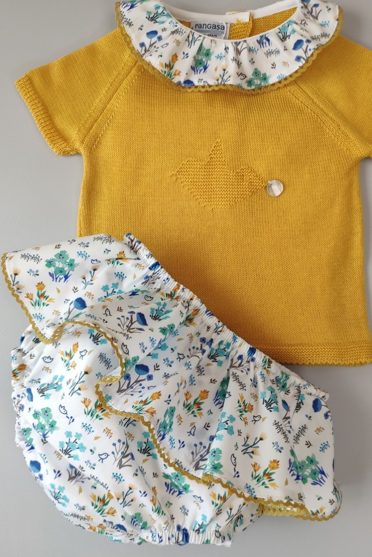 CONJUNTO NIÑA "SPRING LOVER" DE PANGASA BABY, MOSTAZA. VERANO 22.