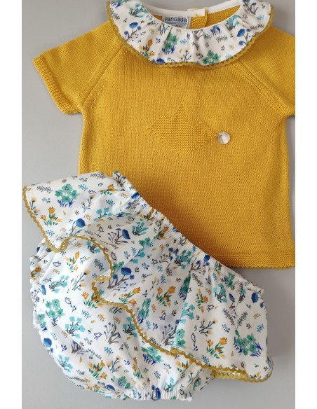 CONJUNTO NIÑA "SPRING LOVER" DE PANGASA BABY, MOSTAZA. VERANO 22.