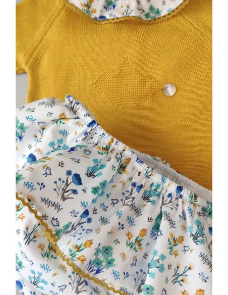CONJUNTO NIÑA "SPRING LOVER" DE PANGASA BABY, MOSTAZA. VERANO 22.