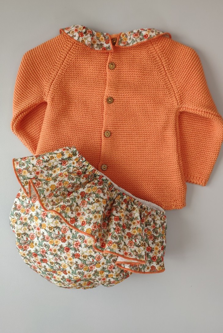 CONJUNTO NIÑA  MANGA LARGA "PARIS" DE PANGASA BABY, NARANJA. VERANO 22.