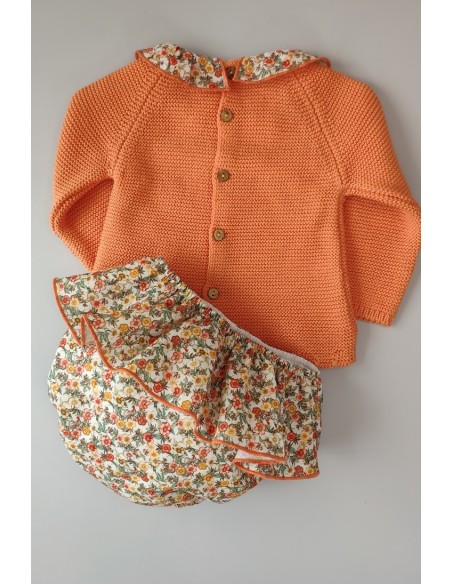 CONJUNTO NIÑA  MANGA LARGA "PARIS" DE PANGASA BABY, NARANJA. VERANO 22.