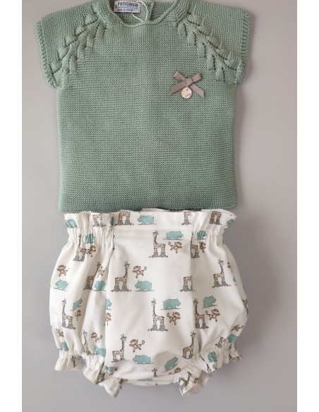 CONJUNTO NIÑA "LITTLE JUNGLE" DE PANGASA BABY, VERDE EMPOLVADO. VERANO 22.