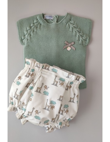 CONJUNTO NIÑA "LITTLE JUNGLE" DE PANGASA BABY, VERDE EMPOLVADO. VERANO 22.