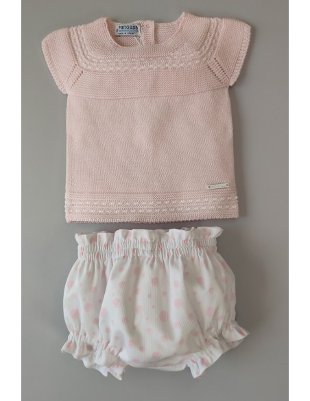 CONJUNTO NIÑA "POMPAS" DE PANGASA BABY, ROSA BEBÉ. VERANO 22.