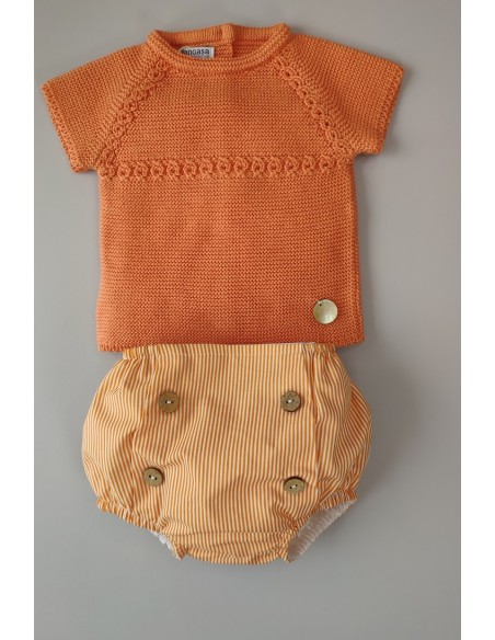 CONJUNTO NIÑO "PARIS" DE PANGASA BABY, NARANJA. VERANO 22.