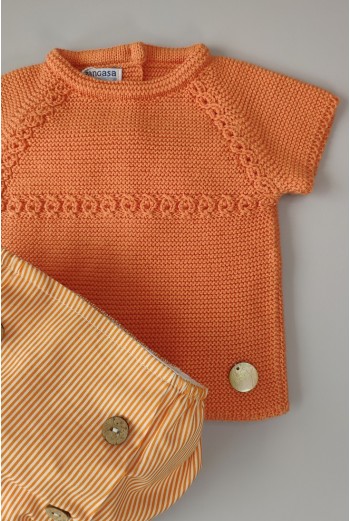 CONJUNTO NIÑO "PARIS" DE PANGASA BABY, NARANJA. VERANO 22. 2