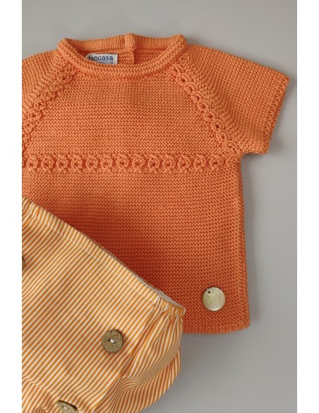 CONJUNTO NIÑO "PARIS" DE PANGASA BABY, NARANJA. VERANO 22.
