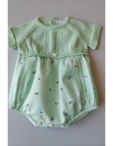RANITA BEBÉ NIÑO ESTAMPADO PÁJAROS COLOR VERDE DE WEDOBLE.