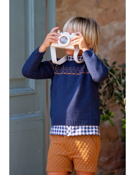 JERSEY JACQUARD NAVY, OSOS POLARES. KID'S CHOCOLATE.INVIERNO 22.