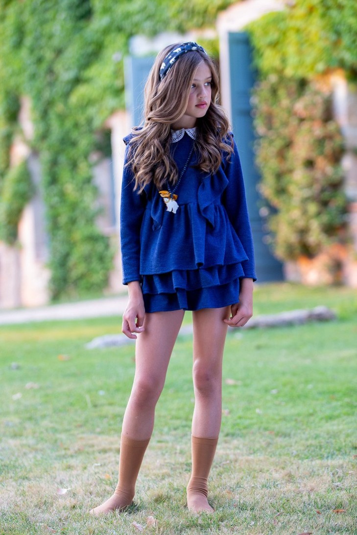 FALDA DOS VOLANTES NAVY, OSOS POLARES. KID'S CHOCOLATE.INVIERNO 22.
