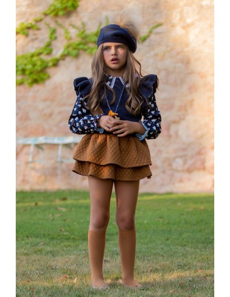 FALDA DOS VOLANTES CARAMELO, OSOS POLARES. KID'S CHOCOLATE.INVIERNO 22.