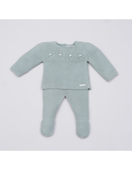 CONJUNTO PRIMERA PUESTA UNISEX LUNARES DE PANGASA BABY, VERDE MINT. VERANO 23.