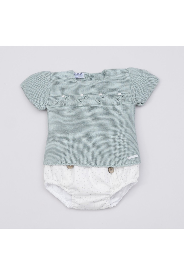 CONJUNTO NIÑO LUNARES DE PANGASA BABY, VERDE MINT. VERANO 23.
