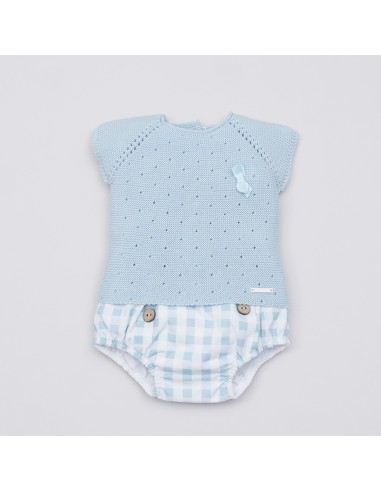 CONJUNTO NIÑO VICHY DE PANGASA BABY, VERDE AGUA. VERANO 23.