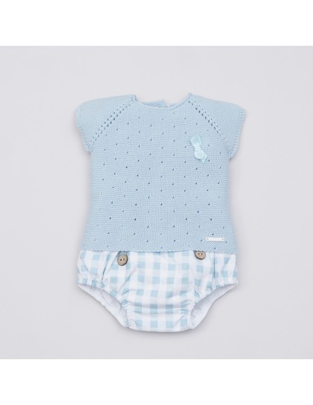CONJUNTO NIÑO VICHY DE PANGASA BABY, VERDE AGUA. VERANO 23.
