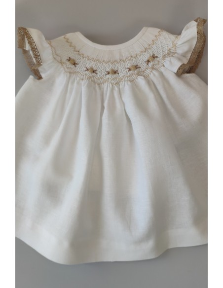 VESTIDO LINO, BLANCO/TOSTADO. VERANO 23.