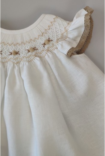 VESTIDO LINO, BLANCO/TOSTADO. VERANO 23. 2
