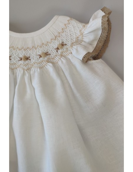 VESTIDO LINO, BLANCO/TOSTADO. VERANO 23.