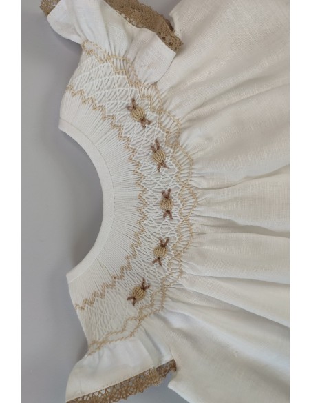 VESTIDO LINO, BLANCO/TOSTADO. VERANO 23.