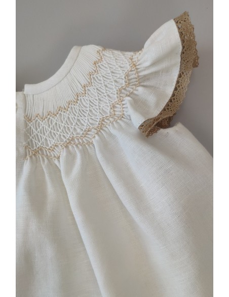 VESTIDO LINO, BLANCO/TOSTADO. VERANO 23.