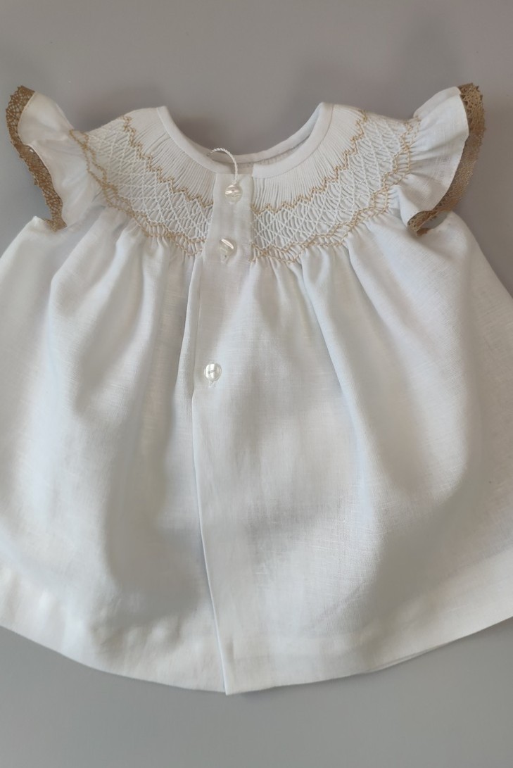 VESTIDO LINO, BLANCO/TOSTADO. VERANO 23.