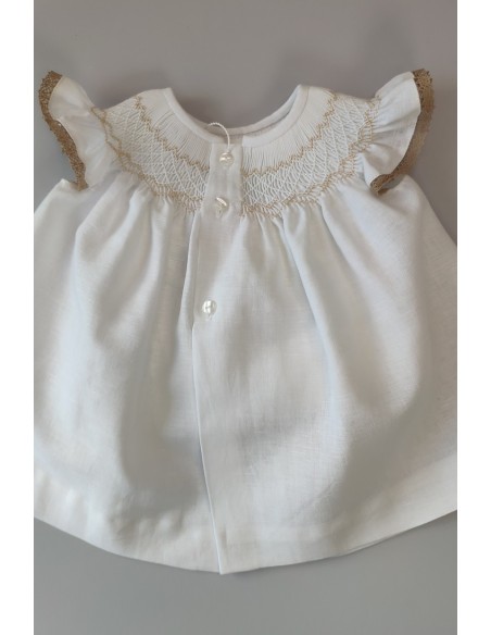 VESTIDO LINO, BLANCO/TOSTADO. VERANO 23.