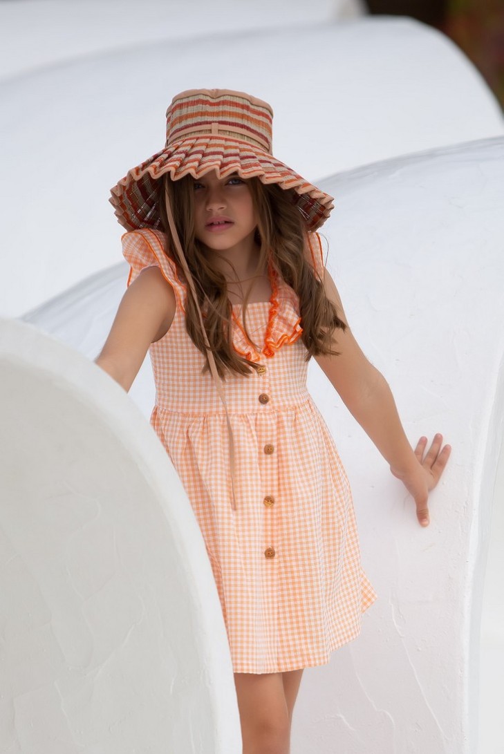 VESTIDO CUADROS CORAL.KID'S CHOCOLATE. VERANO 23.
