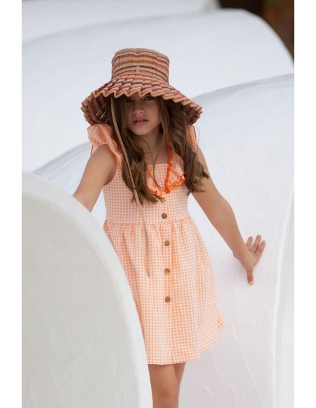 VESTIDO CUADROS CORAL.KID'S CHOCOLATE. VERANO 23.